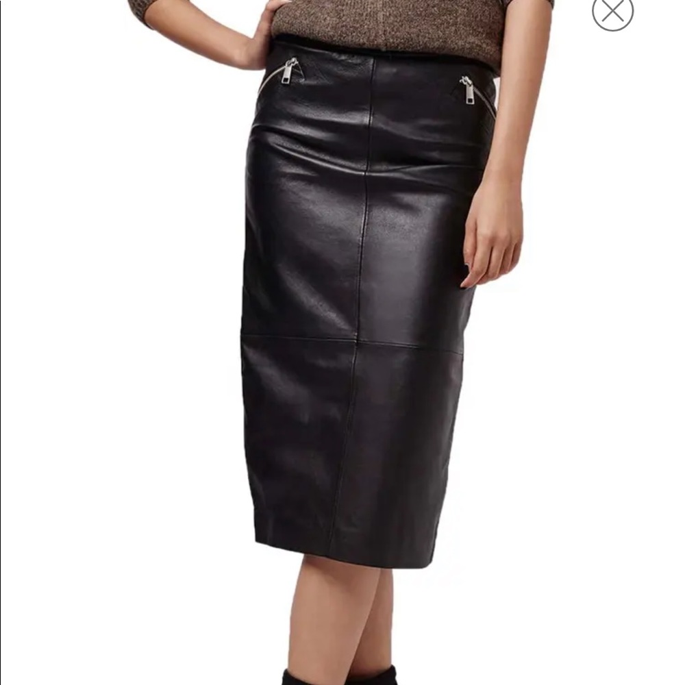 Topshop black leather midi skirt size 4